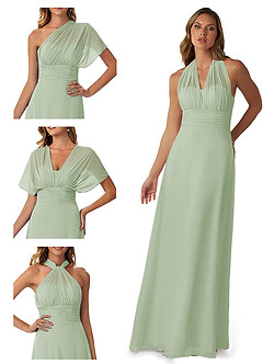 Azazie Fifi Vestidos de damas de honor Vestido de Salvia Polvorienta de Gasa de Corte en A Convertible con Sin tirantes image7