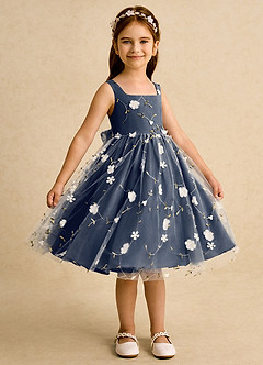 Azazie Bean Blumenmädchenkleider Ballkleid ärmellos Tüll Kleid Dunkelmarine image4