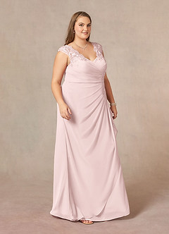 Azazie Gladys Mother of the Bride Dresses Blushing Pink A-Line Queen Anne Lace Chiffon Dress image10
