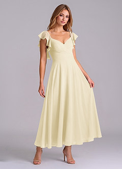 Azazie Leilani Bridesmaid Dresses Lemon Sorbet A-Line Ruched Chiffon Dress image3