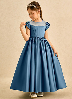 Azazie Toffee Abiti da Ragazza di Fiori Abito Stile Principessa in Raso Opaco Fiocco Bermuda image4