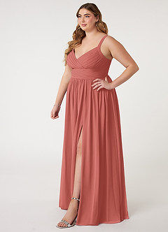 Azazie Chanel Robes de demoiselle d'honneur Robe Trapèze en Mousseline de soie Plissée Antique Rose image10