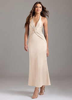 Azazie Valerie Bridesmaid Dresses White Alabaster Mermaid Pleated Stretch Satin Dress image3