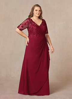 Azazie Amedeus Mother of the Bride Dresses Burgundy A-Line V-Neck Lace Chiffon Dress image9