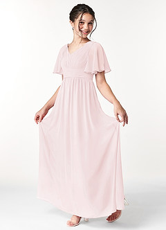 Azazie Temeka Junior Blushing Pink A-Line Pleated Chiffon Dress image3