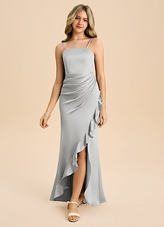 Azazie Buzzy Junior Etui Plissee Stretch-Satin Kleid Silber image5