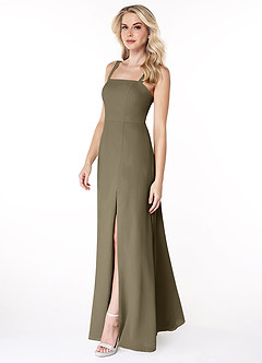 Azazie Jay Brautjungfernkleider A-Linie Quadratischer Ausschnitt Seitenschlitz Chiffon Kleid Weidengrün image4