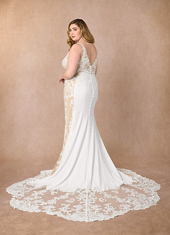 Azazie Estephanie Wedding Dresses Diamond White Champagne Mermaid Sequins Stretch Crepe Dress image10