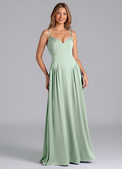 Azazie Kirby Bridesmaid Dresses Agave A-Line Stretch Satin Dress image3
