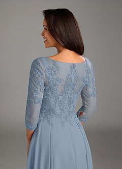 Azazie Marge Mother of the Bride Dresses Dusty Blue A-Line Scoop Lace Chiffon Dress image4