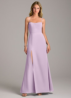 Azazie Tahlia Bridesmaid Dresses Frosted Lilac A-Line with Belt Chiffon Dress image4