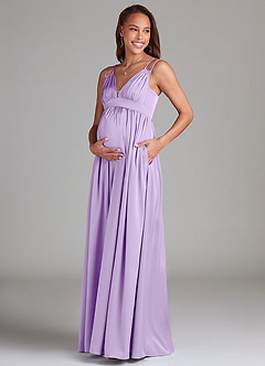 Azazie Emree Maternity Bridesmaid Dresses A-Line Stretch Satin Floor-Length Dress with Pockets image3