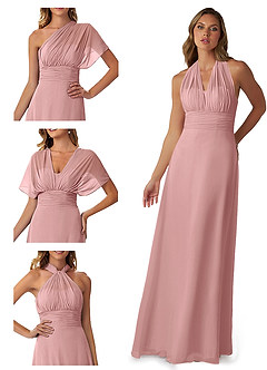 Azazie Fifi Jurken voor bruidsmeisjes Converteerbaar Jurk van Chiffon met A-Lijn Strapless Stoffige Roos image7