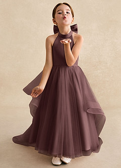 Azazie Bev Flower Girl Dresses Espresso A-Line Convertible Tulle Dress image4