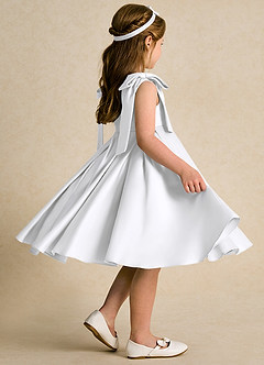 Azazie Guppie vestidos de niña de las flores Vestido de Blanco de Satin Mate de Princesa con Plisado image2