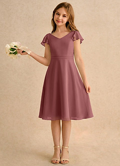 Azazie Narin Girls Formal Blomsterpigekjoler A-Line med ærmer Chiffon Knælængde Kjole image1