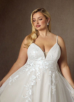 Azazie Rhodes Robes de mariée Robe Trapèze en Tulle Col V paillettes Blanc De Diamant image12