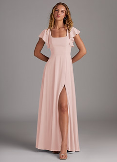 Azazie Bondi Bridesmaid Dresses Blushing Pink A-Line Side Slit Stretch Chiffon Dress image4