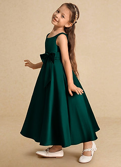 Azazie Lindy Flower Girl Dresses Pine A-Line Pleated Matte Satin Dress image8