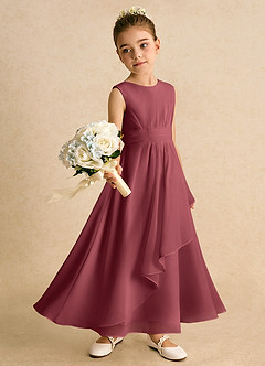 Azazie Edelweiss Robe Demoiselle D'honneur Fillette Robe Trapèze en Mousseline de soie Plissée Merlot image3