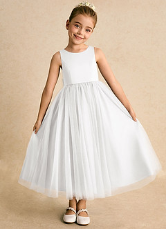 Azazie Solia Abiti da Ragazza di Fiori Abito Principessa in Tulle Fiocco Bianco image5
