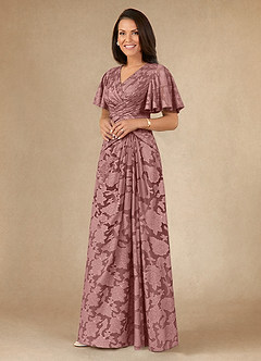 Azazie Emmeline Mother of the Bride Dresses Dusty Rose A-Line Pleated Floral Burnout Dress image3