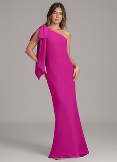 Azazie Capri Bridesmaid Dresses Fuchsia A-Line One Shoulder Chiffon Dress image1