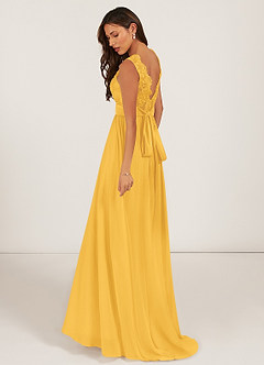 Azazie Gertrude Bridesmaid Dresses Marigold A-Line Lace Chiffon Dress image4
