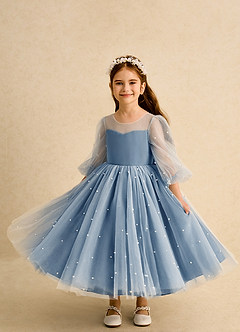 Azazie Trudy Blumenmädchenkleider Ballkleid Herzausschnitt Tüll Kleid Zwielichtviolett image5