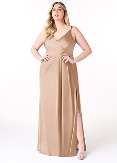 Azazie Aqua Bridesmaid Dresses English Rose A-Line V-Neck Pleated Stretch Satin Dress image15