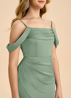 Azazie Saige Junior Matcha Sheath Off the Shoulder Stretch Satin Dress image6