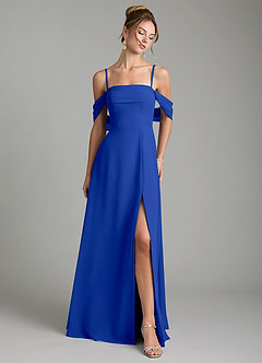 Azazie Mercedes Bridesmaid Dresses Royal Blue A-Line Off the Shoulder Chiffon Dress image1