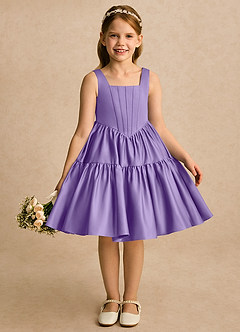 Azazie Myla Blumenmädchenkleider A-Linie Plissee Matte Satin Kleid Tahiti image1