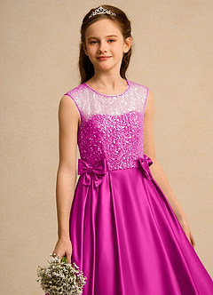 Azazie Candy Girl Flower Girl Dresses Fuchsia Ball-Gown Bow Matte Satin Dress image2