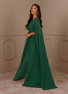 Azazie Isa Mère de la mariée Robes Robe Trapèze en Mousseline de soie Col V plissé Vert Foncé image2
