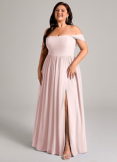 Azazie Calianna Bridesmaid Dresses Blushing Pink A-Line Off the Shoulder Chiffon Convertible Dress image12