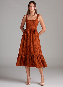 Azazie Alissa Brautjungfernkleider A-Linie mit Taschen Blumen-Burnout Kleid Paprika image3