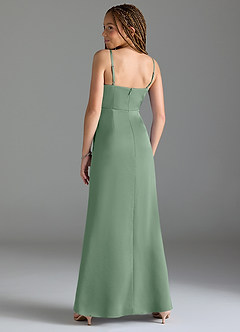 Azazie Maci Junior Vestido de Matcha de Satén Elástico de Corte Sirena con Plisado image5