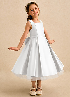 Azazie Josie Flower Girl Dresses White A-Line Pleated Matte Satin Dress image1