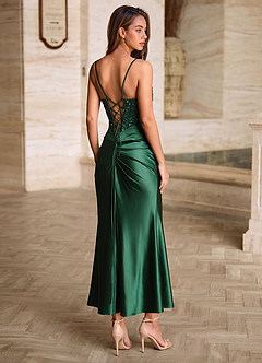 Viviannella Dark Green Sequin Embroidery Stretch Satin Wedding Guest image6