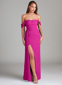 Azazie Amyra Bridesmaid Dresses Fuchsia Sheath Off the Shoulder Chiffon Convertible Dress image3