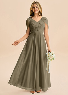 Azazie Emma Junior Linia A Pofałdowany Szyfon Długość podłogi Młodsza druhna Sukienka image5