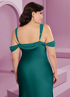 Barbie ♥ Azazie Bridesmaid Dresses Peacock Sheath Pleated Stretch Satin Dress image2