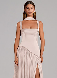 Azazie Stephanie Bridesmaid Dresses Blushing Pink A-Line Pleated Stretch Satin Dress image6