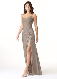 Azazie Reneya Bridesmaid Dresses Taupe Mermaid Bow Mesh Dress image3