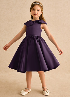 Azazie Acorn Flower Girl Dresses Plum A-Line Pleated Matte Satin Dress image6