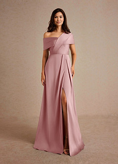 Azazie Milton Mother of the Bride Dresses Dusty Rose A-Line Pleated Stretch Satin Dress image7