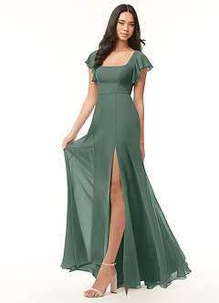 Azazie Bondi Bridesmaid Dresses Sea Moss A-Line Ruffled Chiffon Dress image4