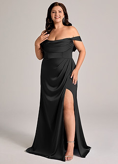 Azazie Johana Probar vestidos en casa Vestido de Negro de Satén Elástico de Corte Sirena Convertible con Vestidos sin tirantes image8