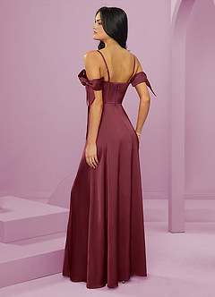 Barbie ♥ Azazie Final Sale Dusty Blue A-Line Off the Shoulder Stretch Satin Dress image2